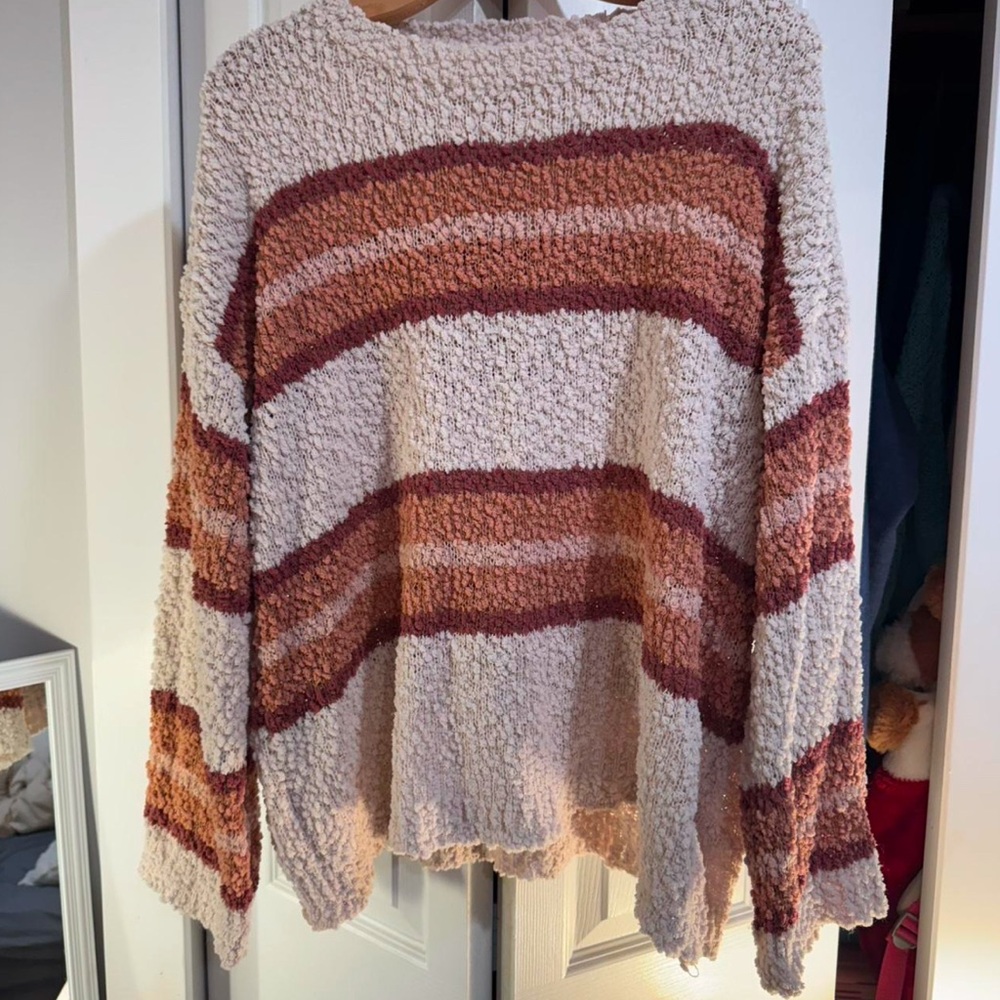 Striped Textured Sweater - Cream and Rust